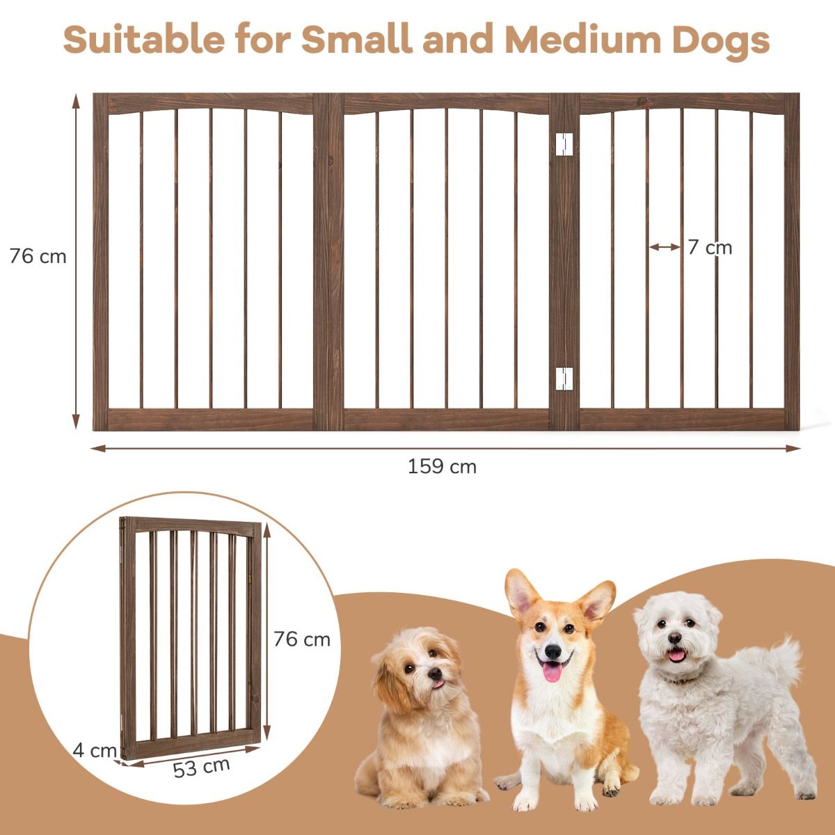 Barrière de sécurité pour chiens Coast - Barrière de protection pliable en 3 parties - autonome - marron 159 x 76 cm