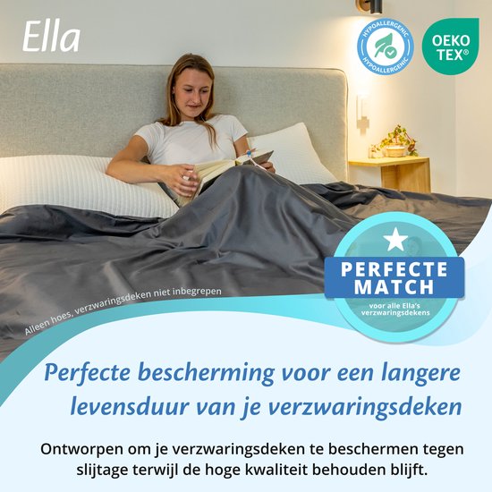 Housse pour la couverture d'aggravation d'Ella 200 x 200 CM - 11 KG & 13 KG - Housse en 100% coton biologique - Anthracite