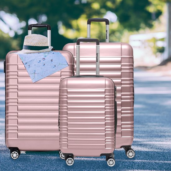 TRVLMORE Set de valises - 3 pièces - 38L Hand Luggage + 70L and 110L Spacious Luggage - Lightweight - Trolley - Travel Suitcase Set - Rose Gold