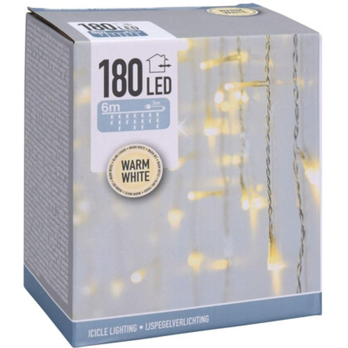 Guirlande lumineuse « glaçons » - 180 LED - 6 m - Blanc chaud - Cordon blanc
