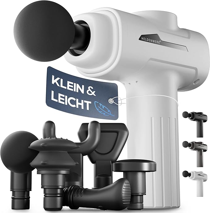 Heroism Massage Gun - 6 accessoires, 3200 rpm, USB-C, masseur musculaire - blanc