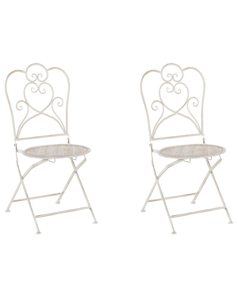 Lot de 2 chaises de jardin pliantes - Métal - Beige clair - 44 x 48 x 92 cm