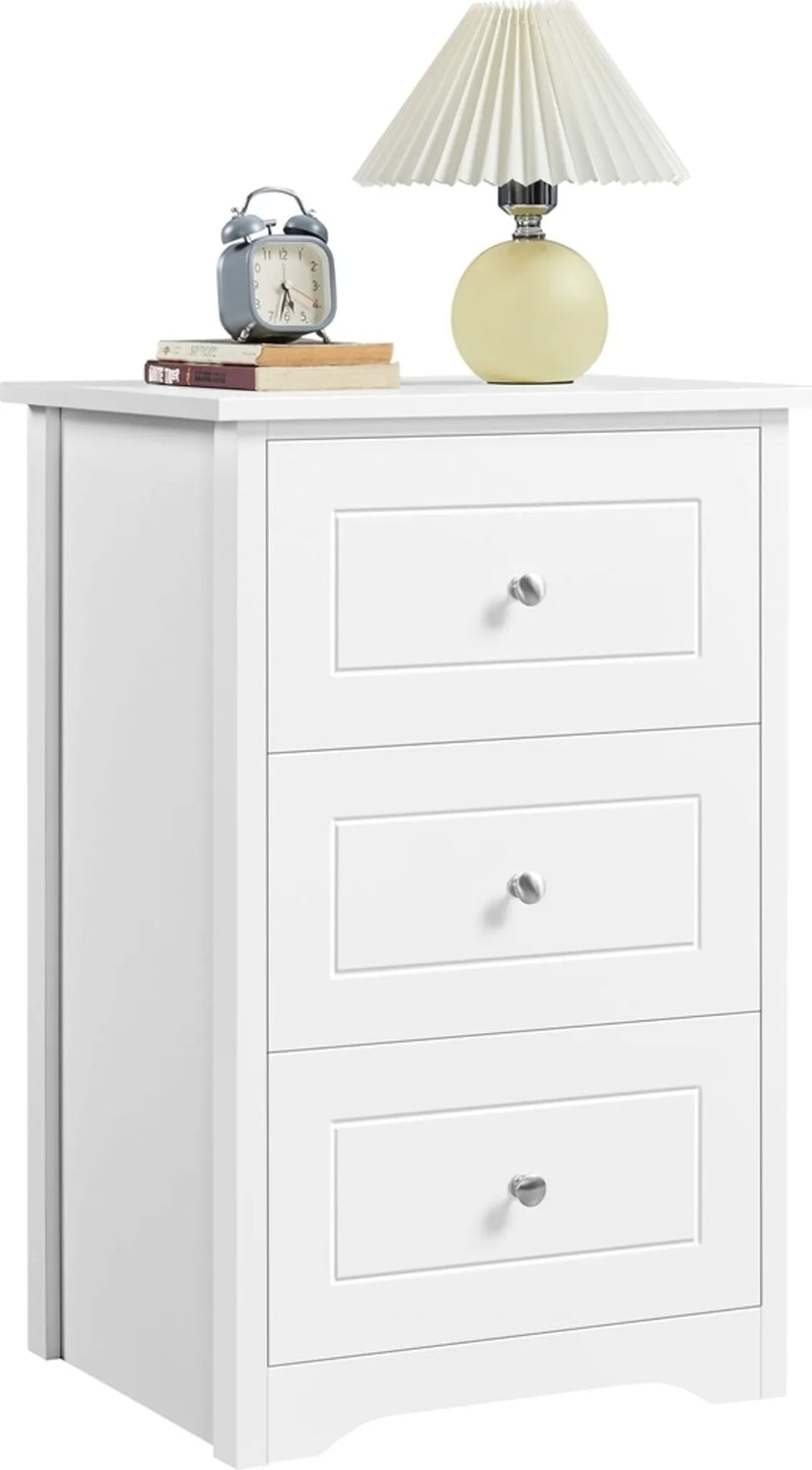 Table de chevet Yaheetech à 3 tiroirs - À placer à côté de votre lit à sommier - 48 x 40 x 73,5 cm - Blanc