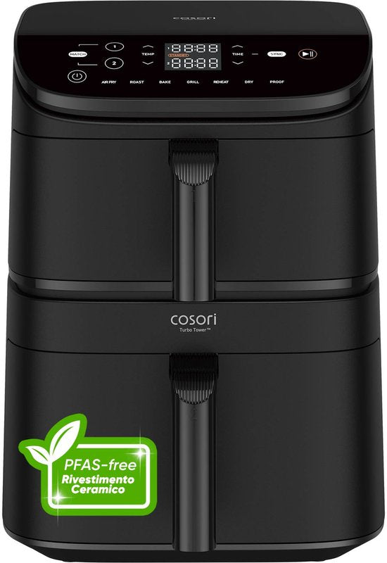 Friteuse à air chaud Cosori CAF-DC121-AEUR double, 10,8 l, modèle sur pied, 2 630 W, noire