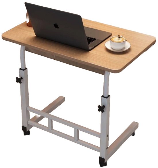 Table pour ordinateur portable - Réglable - Table de lit mobile - 80x40 cm - Table d'appoint mobile - Aspect bois
