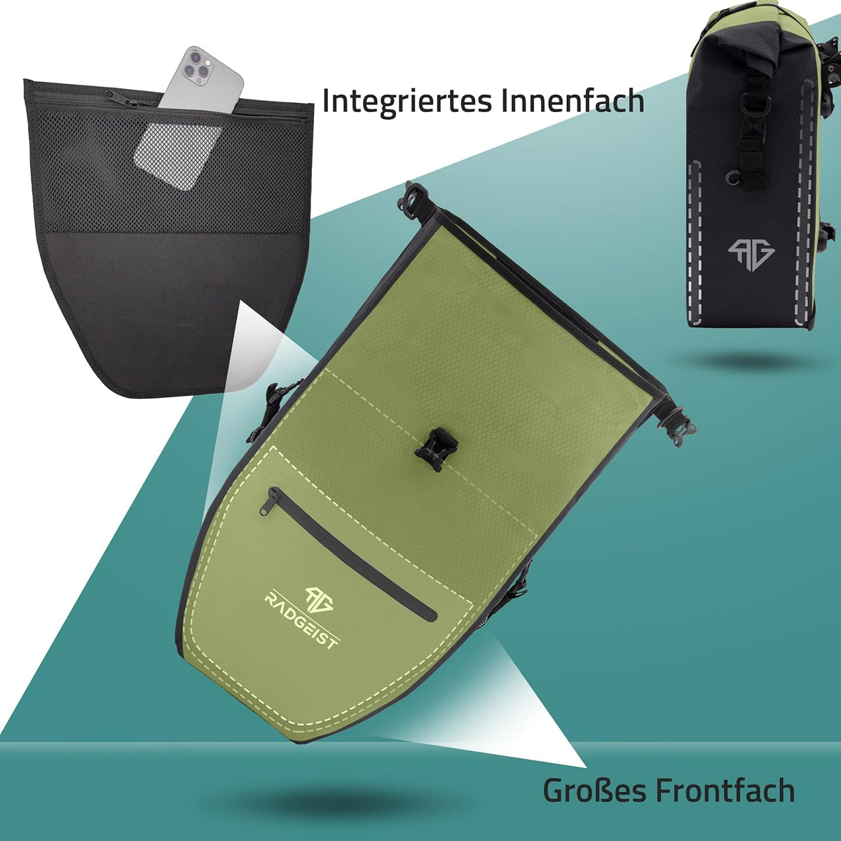 RADGEIST sacoche de vélo pour porte-bagages - 2X sacoche pour porte-bagages - sac à bagages étanche et sac à bandoulière - sacoche de vélo avec réflecteurs