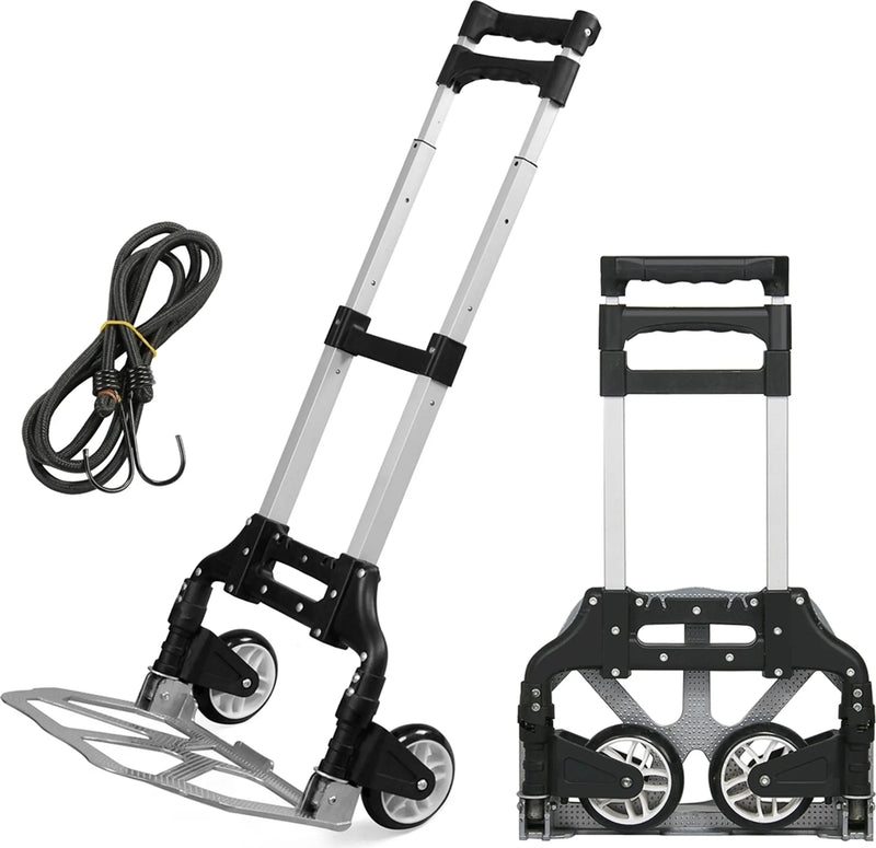 Yaheetech Chariot pliable 75 kg - équipé d'une poignée télescopique, de roues en caoutchouc et d'un câble de tension - pour le transport et le déménagement - aluminium et plastique noir et argent - 39,5 x 39,5 x 100 cm