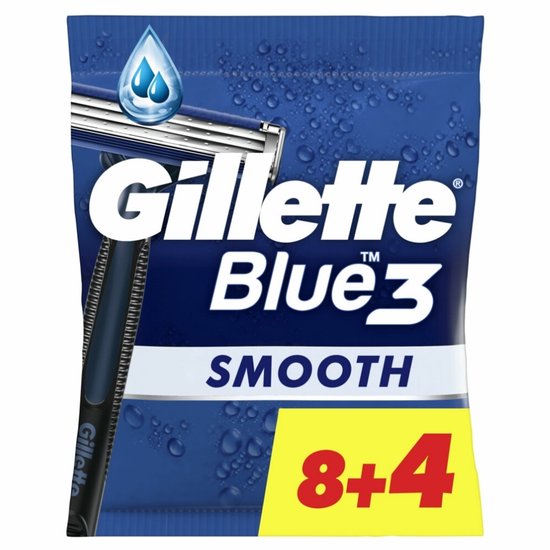 Gillette - Blue III Smooth - Lames de rasoir jetables - Confort et protection - 12 lames