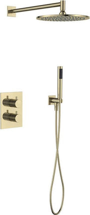 Kit d'encastrement complet pour douche à effet pluie thermostatique Regn, forme rectangulaire, finition PVD or brossé