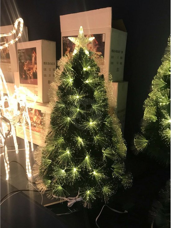 Décoration de Noël Sapin de Noël en fibre optique - étoiles lumières led et pointe - 60 cm - 8 fonctions