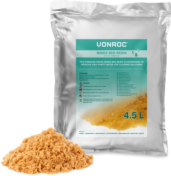 VONROC DI Filtre à eau pure - Filtre de déionisation - eau osmosée alternative - Inclus 4.5L de résine de lit de mélange, compteur TDS, tuyau et raccords