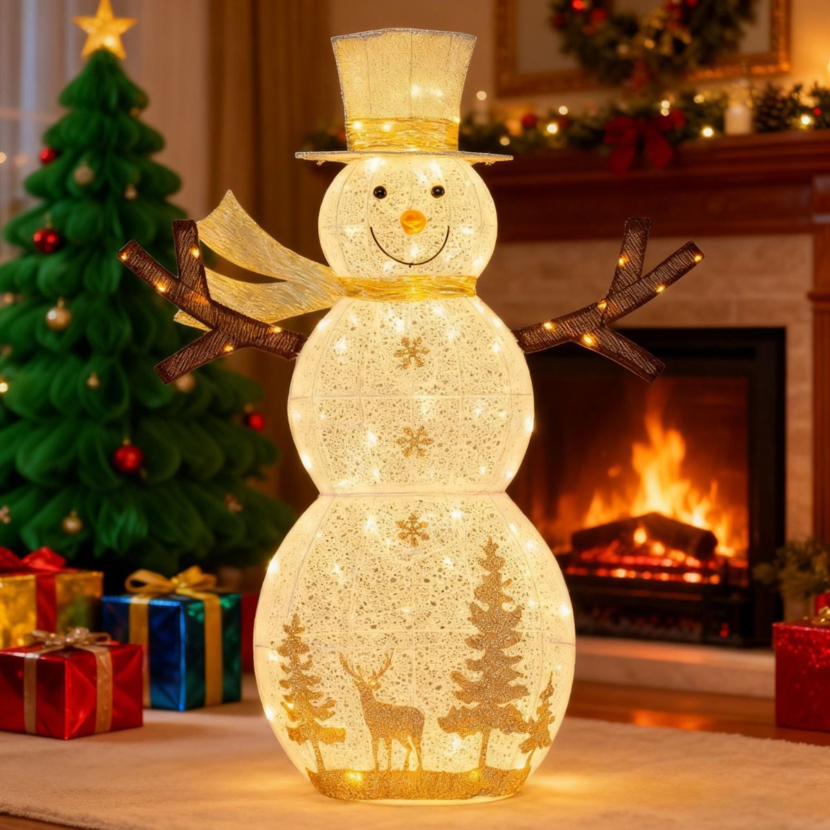 Décoration de Noël « Bonhomme de neige » Coast LED - 100 ampoules LED blanc chaud - 141 cm de haut - avec chapeau et écharpe - blanc