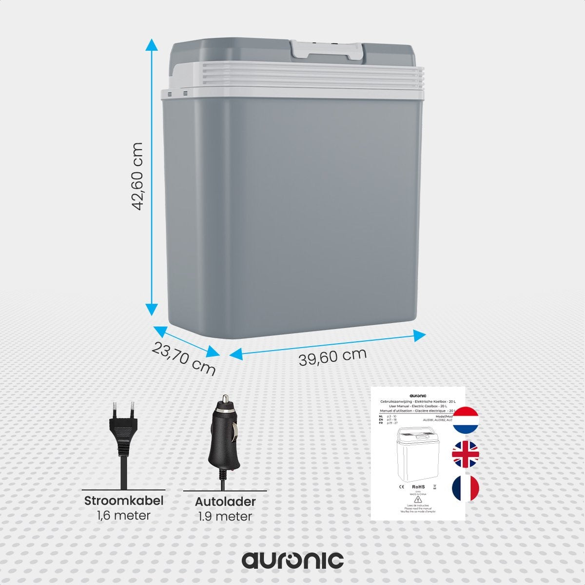 Auronic Electric Coolbox - Coolbox - 20L - 12V et 240V - Gris