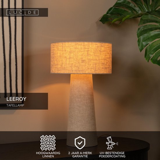Lucide LEEROY - Lampe de table - Ø 30 cm - 1xE27 - Taupe - Japandi