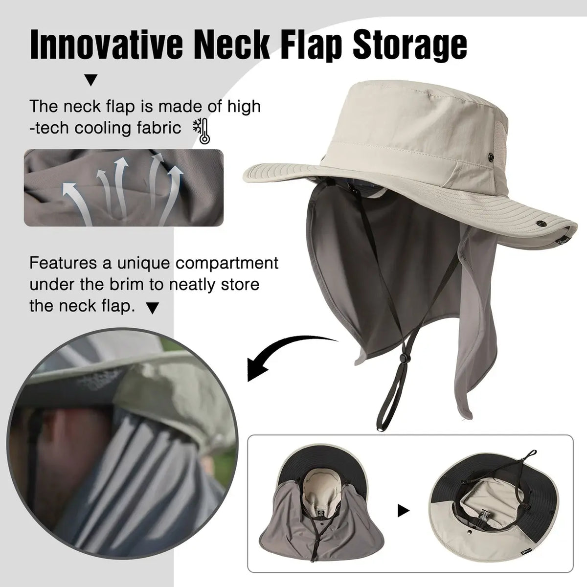 Chapeau de soleil Top-Ex avec rabat de protection pour la nuque - UPF 50+ - M/L 57–59 cm - Gris