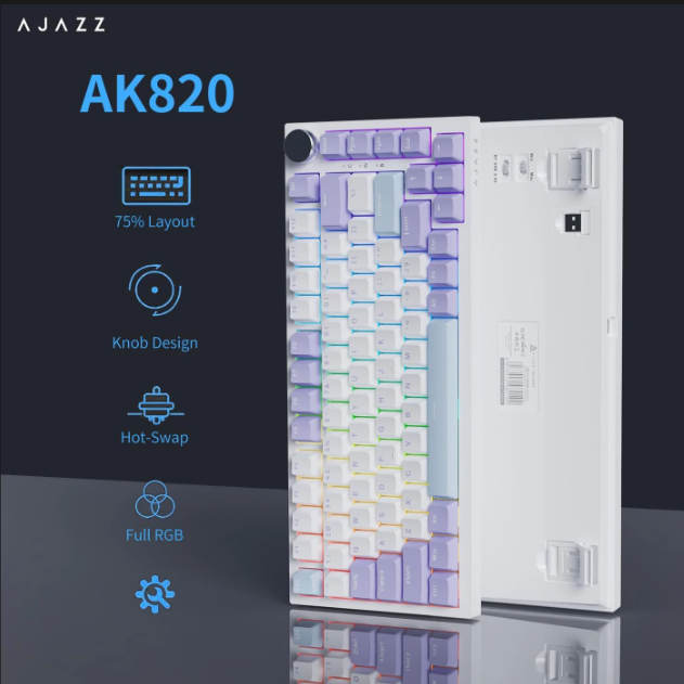 Clavier de jeu mécanique AJAZZ AK820 - 75 % - 82 touches - QWERTY américain - RGB - Violet