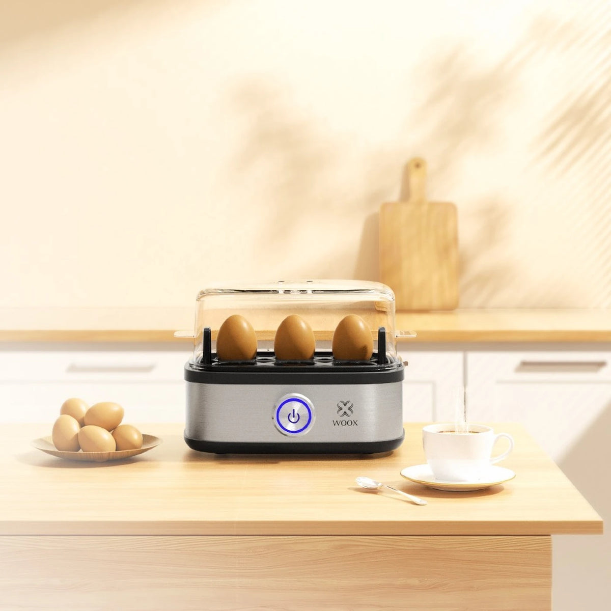 Cuiseur à œufs électrique WOOX - 6 œufs - 300 W - Arrêt automatique - Avec gobelet doseur - Acier inoxydable