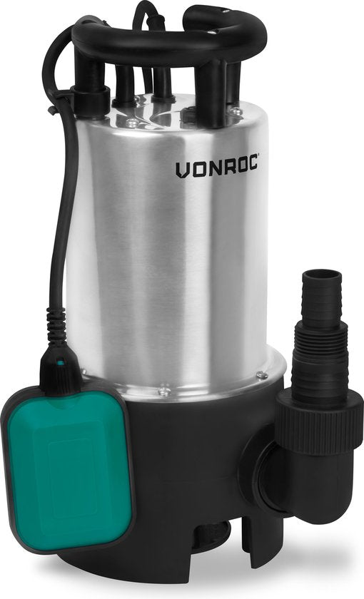 VONROC Pompe submersible en acier inoxydable - Pompe pour eaux sales - 1100W - 20000 l/h - Pour eaux sales et propres - Avec flotteur