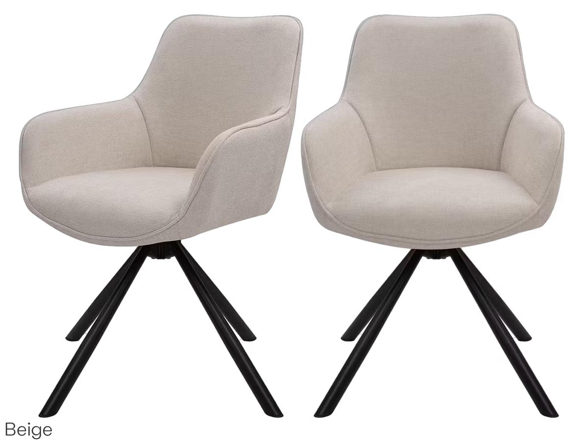 Chaise de salle à manger pivotante Dutchbone Oliver - Lot de deux - Tissu beige - Assise confortable