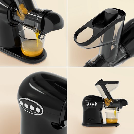 KitchenBrothers Slowjuicer XL - Presse-agrumes - Presse-légumes et fruits - Alimentation 43 mm et 70 mm - 500 ml - Noir
