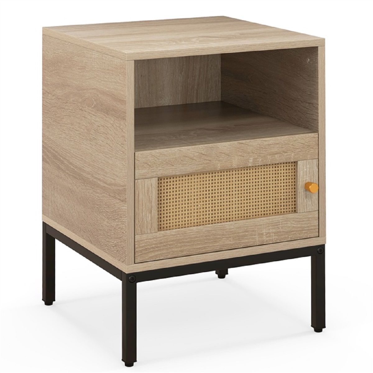 Ensemble de 2 tables de chevet en rotin « Coast » - étagère ouverte et meuble fermé - bois naturel - 40 x 40 x 57 cm