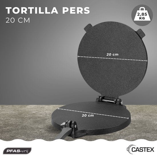 Castex Authentic Tortilla Press Ø 20 cm - Presse à tortilla - Poêle à tortilla - Taco maker