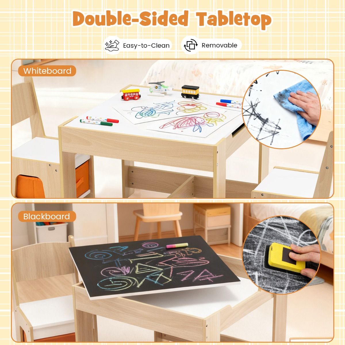 Ensemble table et chaises pour enfants Coast - Table d'activités en bois - Plateau réversible - Couleur naturelle