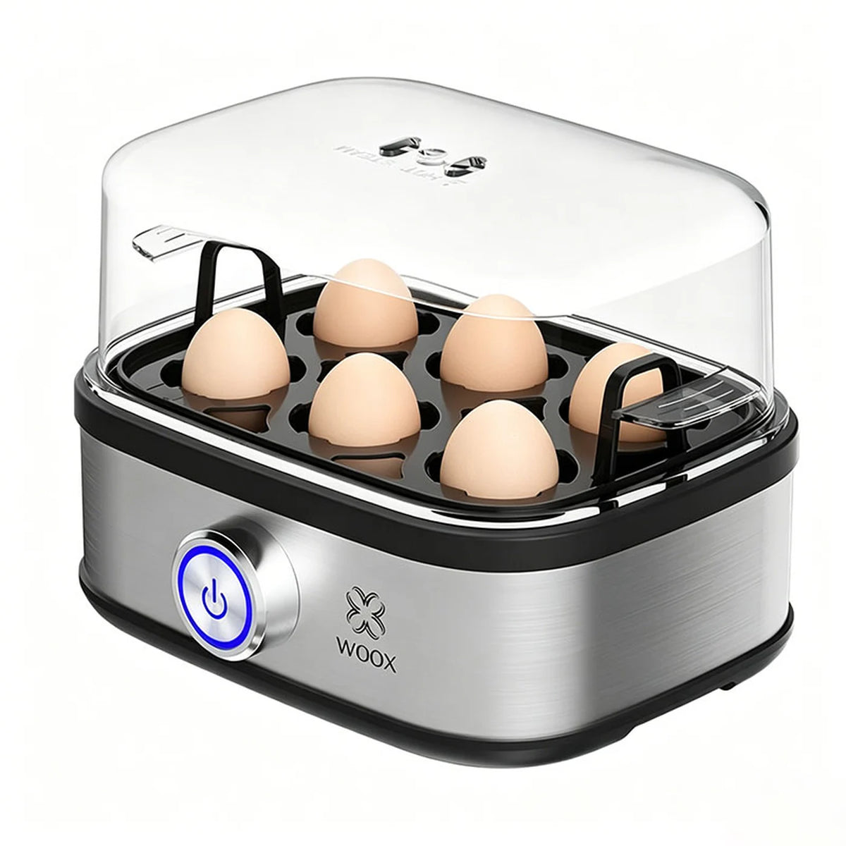 Cuiseur à œufs électrique WOOX - 6 œufs - 300 W - Arrêt automatique - Avec gobelet doseur - Acier inoxydable