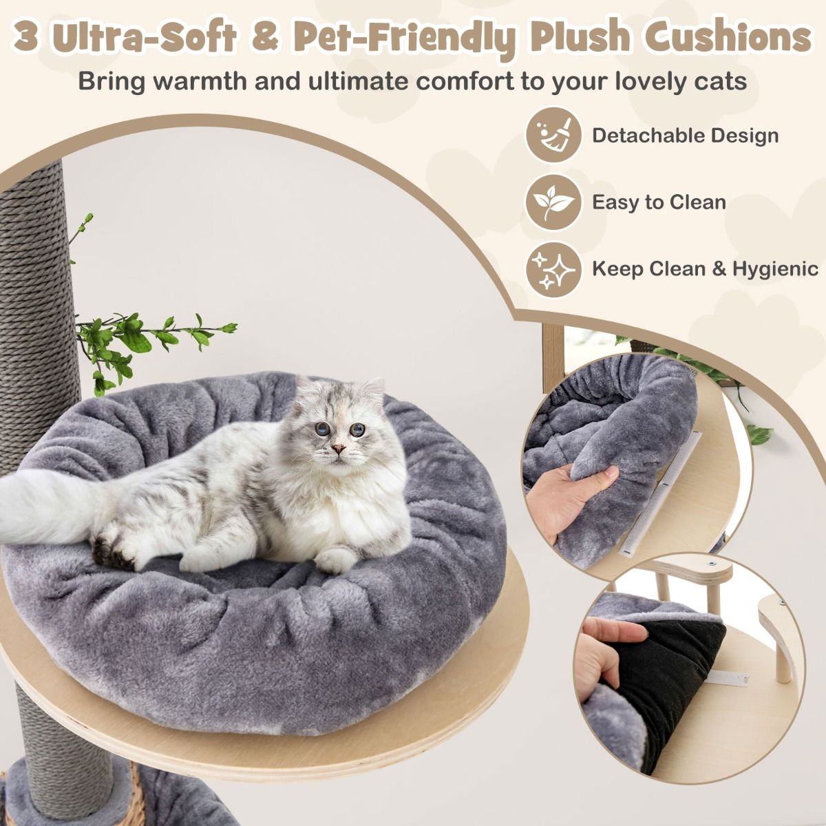 Arbre à chat Coast, du sol au plafond - hauteur réglable - 5 niveaux - gris et naturel