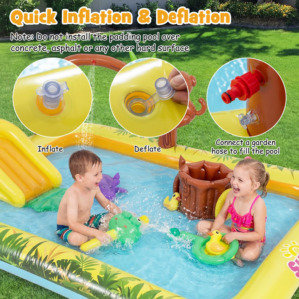 Centre de jeux gonflable Coast « Aventure dans la jungle » - Toboggan et brumisateur - Pour les enfants de 2 à 6 ans - Multicolore