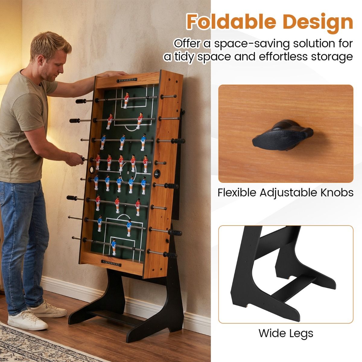 Table de baby-foot pliable Coast - conception peu encombrante - structure en MDF - couleur naturelle