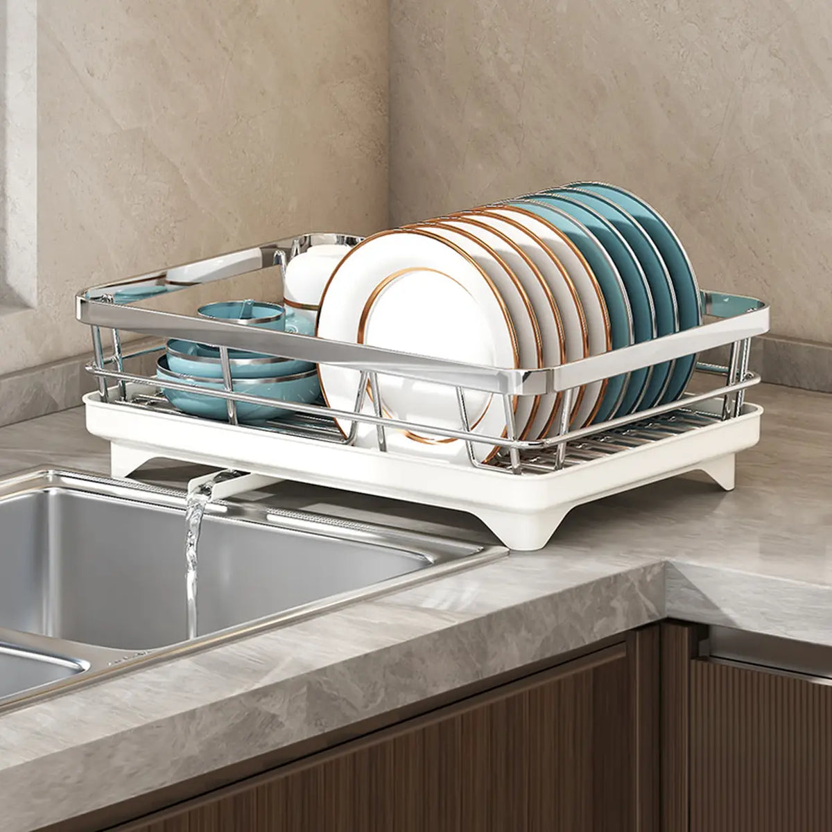 Égouttoir Maxcook avec bac de récupération - acier inoxydable - 42 x 29 x 12,7 cm