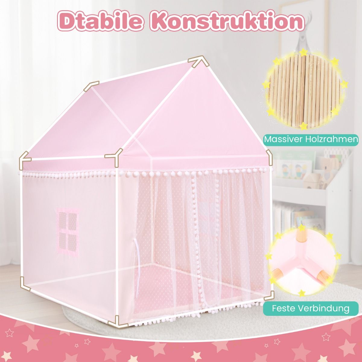 Tente de jeu pour enfants Coast - maisonnette - structure en bois - rose