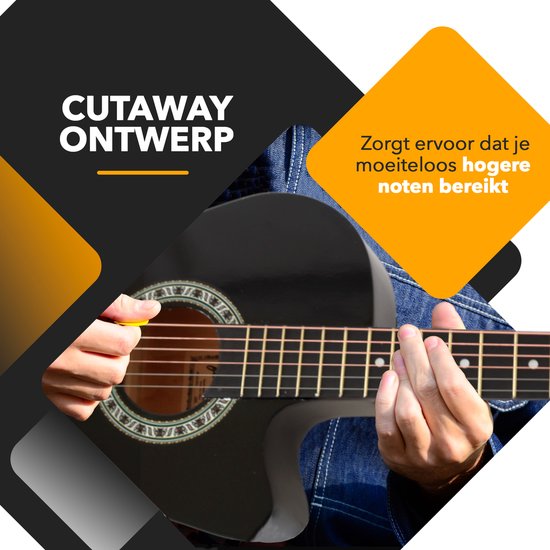 Guitare acoustique Finesse - avec cours vidéo - Guitare western - Guitare pour enfants et adultes - Noir