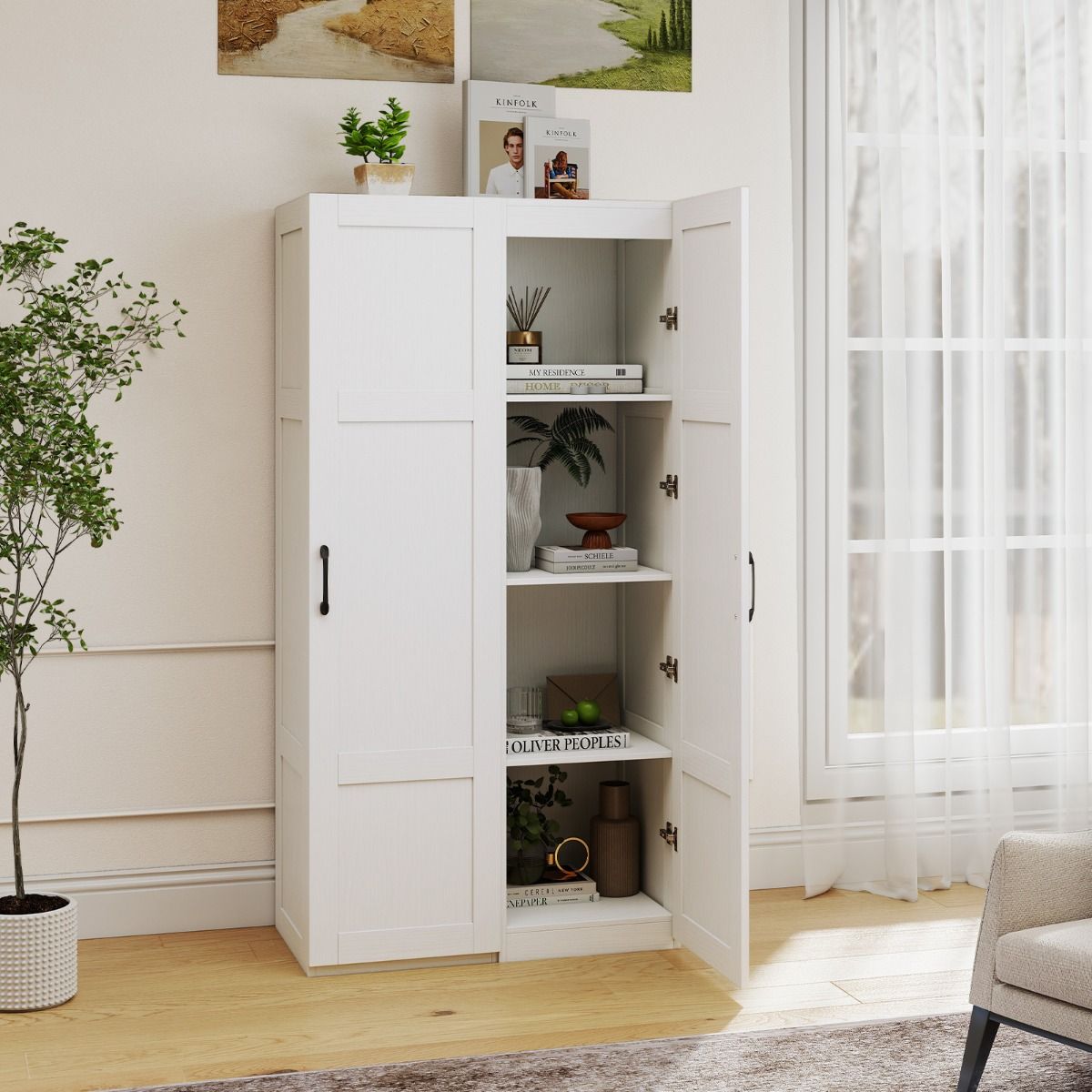 Meuble de rangement Coast - indépendant - 4 étagères - blanc - 150 cm de hauteur