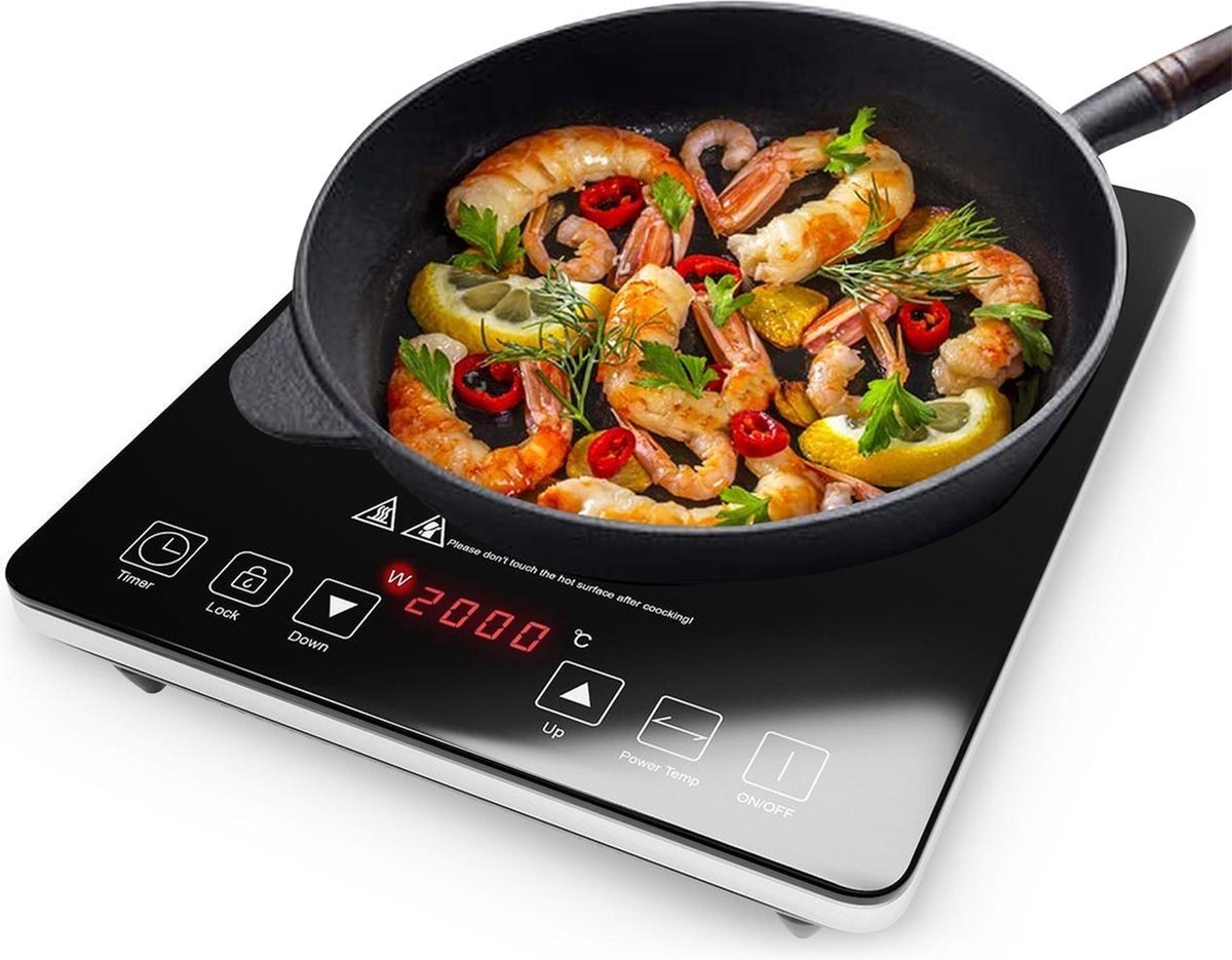 Table de cuisson - KitchenBrothers - Induction - 1 brûleur - pose libre - 2000W - Noir