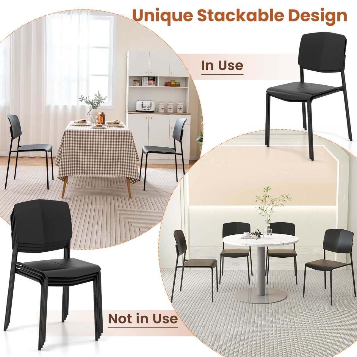 Ensemble de 4 chaises de salle à manger Coast - Empilables - Dossier ergonomique - Plusieurs couleurs disponibles