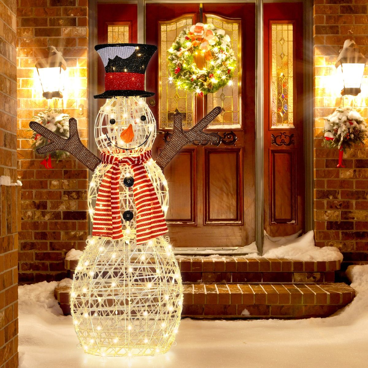 Bonhomme de neige lumineux Coast - 80 LED - Piquets et attaches de câble inclus - 66 x 14 x 110 cm
