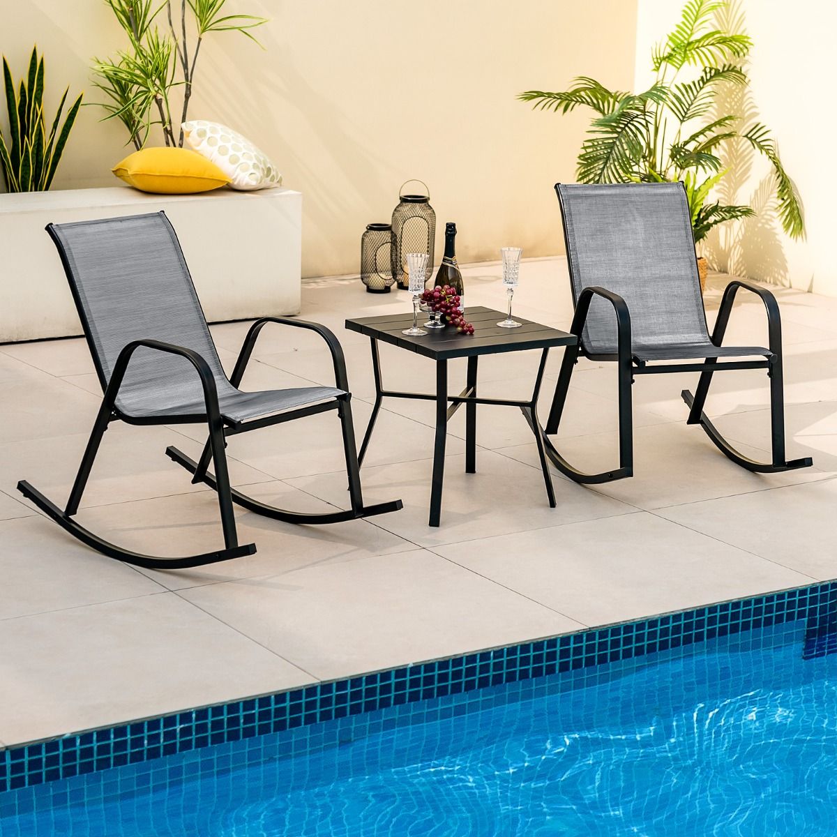 Ensemble de fauteuils à bascule Coast - lot de 2 - tissu respirant - noir/marron/gris
