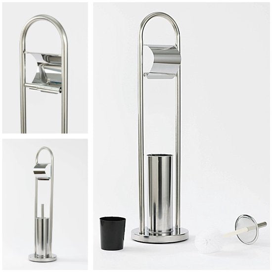 Ceruzo Toiletbutler Freestanding - Stainless steel - Shiny-80 cm - WCRoll Holder + Brush - Luxury Bathroom Accessory
