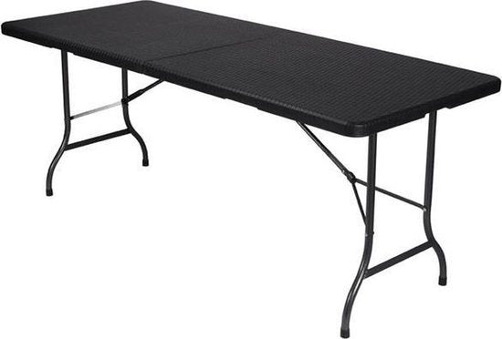 Perel Table pliante, pliable, résistante aux intempéries, poignée, aspect rotin, maximum 100 kg, noir