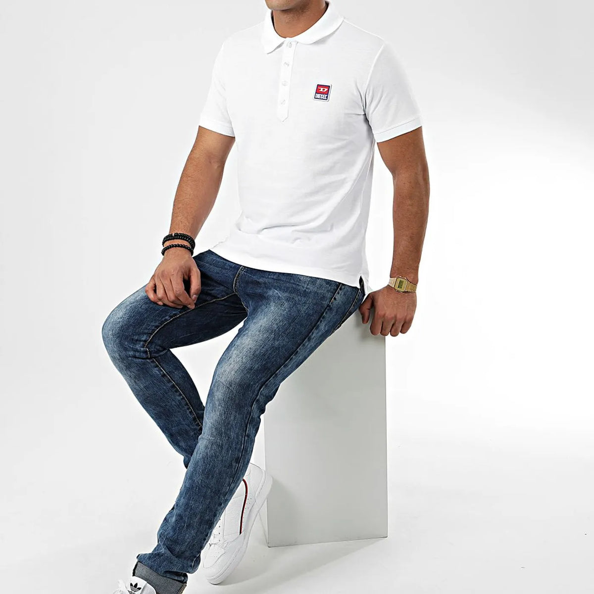 Polo Diesel T-Smith 250205 - 100 % coton - Coupe ajustée - Blanc - Taille S