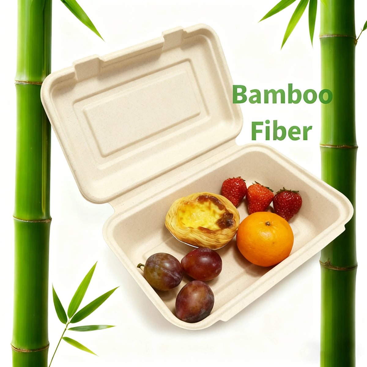 Barquettes Rui Bamboo avec couvercle à charnière - 887 ml - 50 pièces - à usage unique