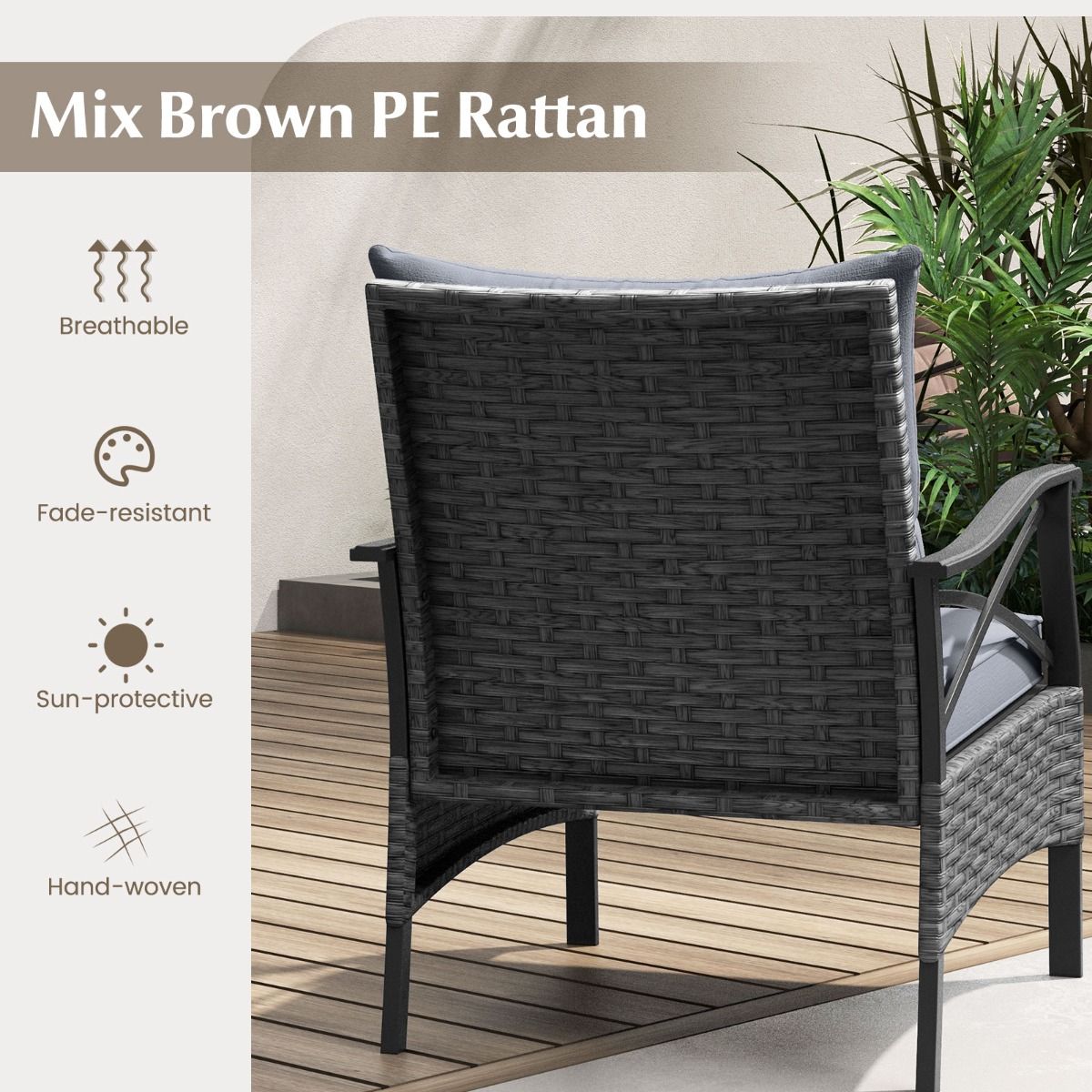 Ensemble de mobilier de jardin Coast 5 pièces - chaises en rotin avec repose-pieds - coussins et table basse - marron mélangé