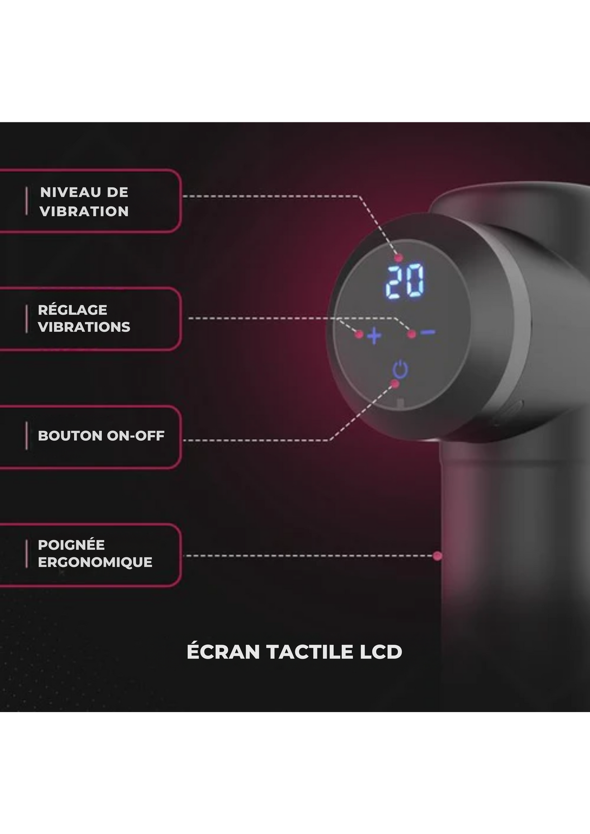 Pistolet de massage - Northwall - Avec étui + 6 Têtes de massage - Sans fil - 12,6 V- Noir