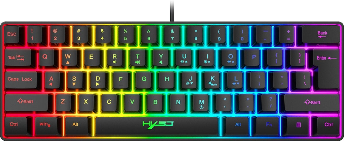 Clavier RGB HXSJ Gaming V700, 61 touches avec agencement Qwerty, LED, Noir