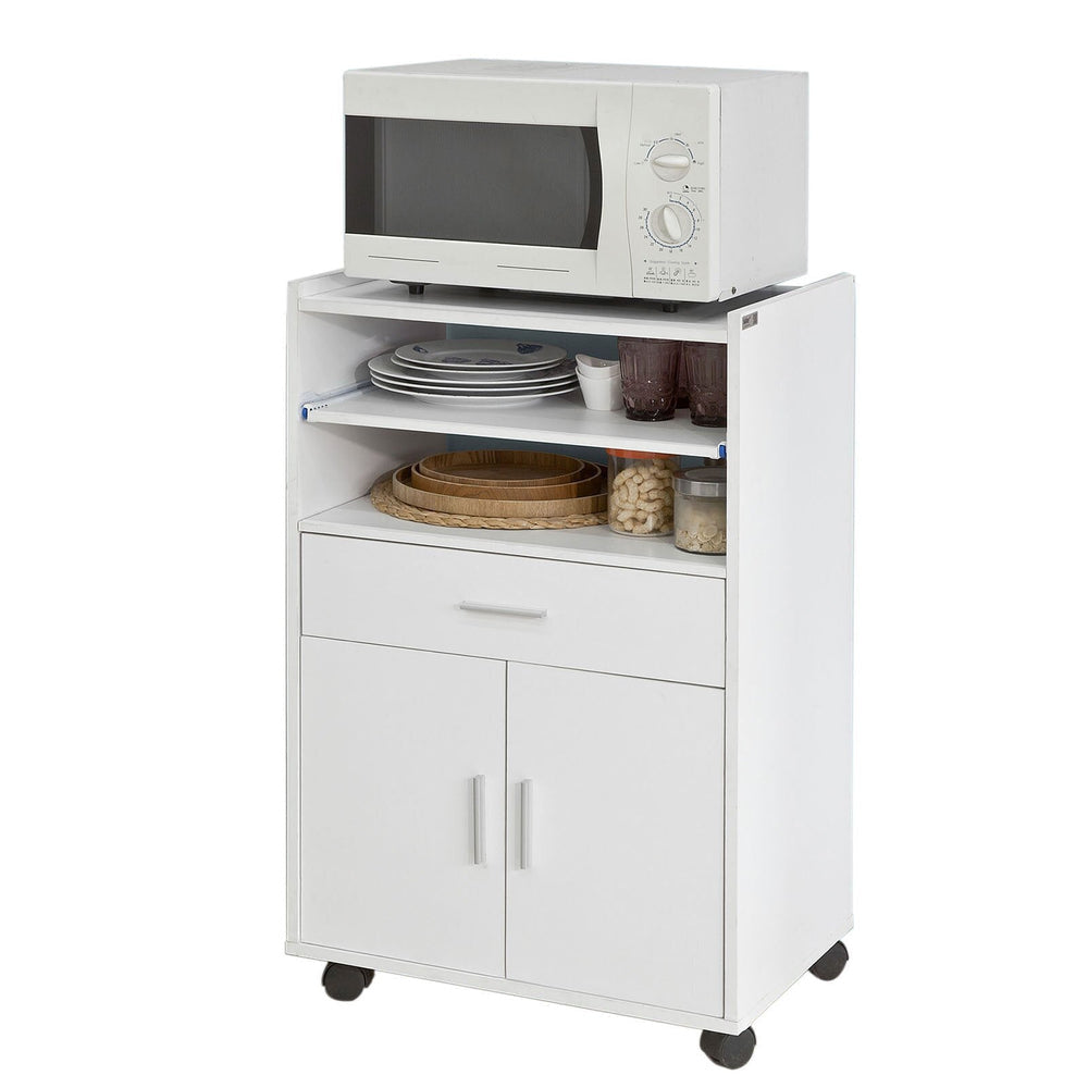 Meuble de cuisine à roulettes, SoBuy FSB09-W, Tiroir 2 portes et étagères, Blanc, 59x92x40 cm