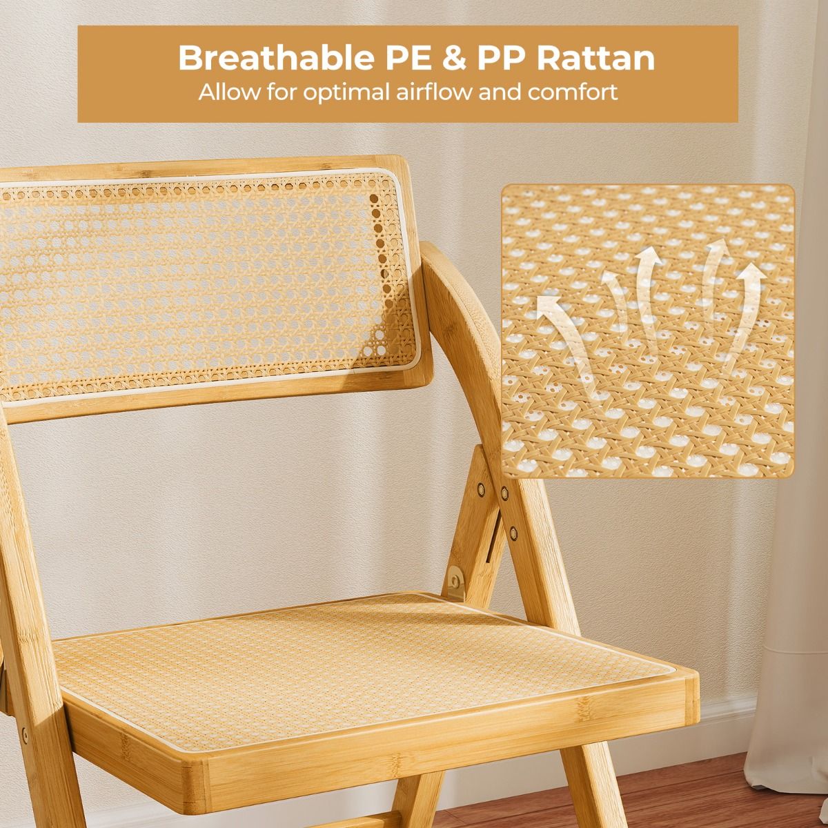 Lot de 2 chaises pliantes en rotin « Coast » - Dossier pivotant à 360° - Pliables - Couleur naturelle