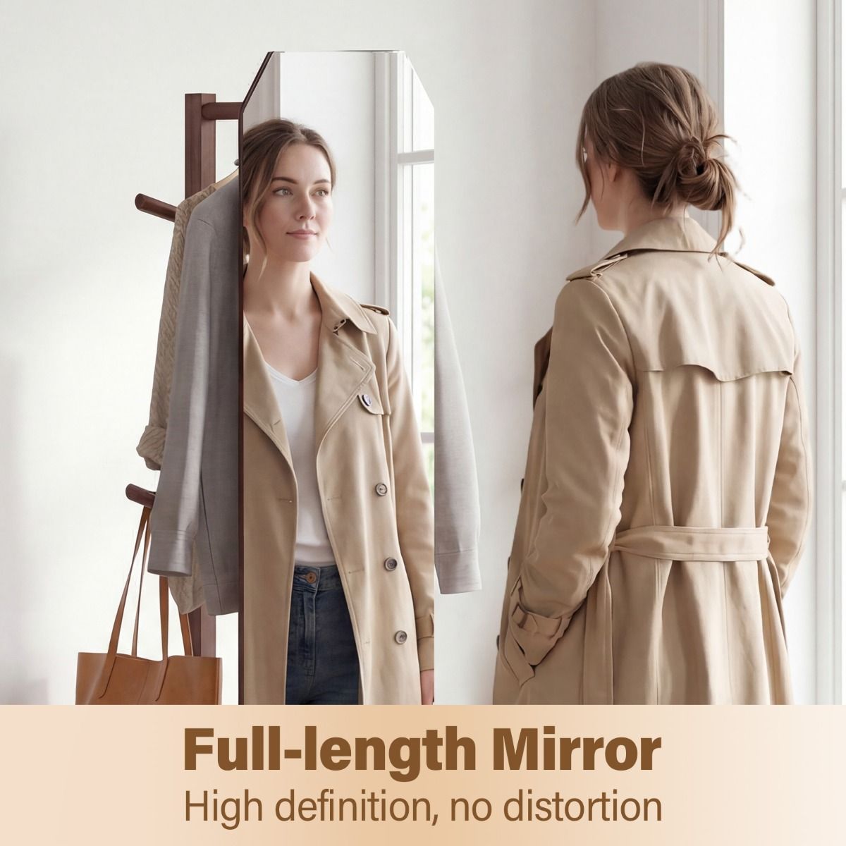 Miroir en pied Coast avec pied - Armoire 3-en-1 - Pivotant à 360° - Noyer