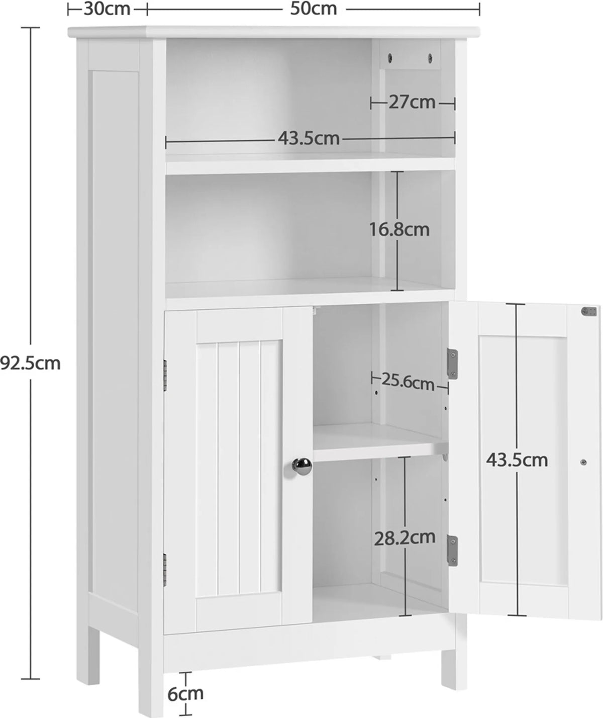 Armoire de salle de bains Yaheetech à double porte et étagère réglable - 92,5 x 50 x 30 cm - Blanc
